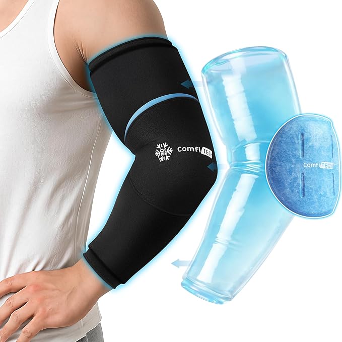 ComfiTECH Dual-Gel Full Arm Ice Pack Wrap with Extended 30-Min Cooling for Elbow, Detachable Cold Pack & Flexible Gel Ice Sleeve for Volleyball, Tennis Recovery, Muscle Relaxation, Large