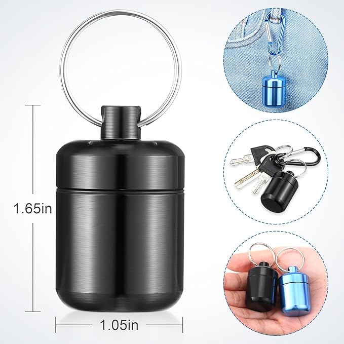 Hicarer 4 Pack Ear Plug Carrying Case, Waterproof Metal Ear Plug Holder with Keychain, Portable Small Pill Case Container for Earplugs, Jewelry, Pill Organizer for Travel or Sports(Black, Blue)