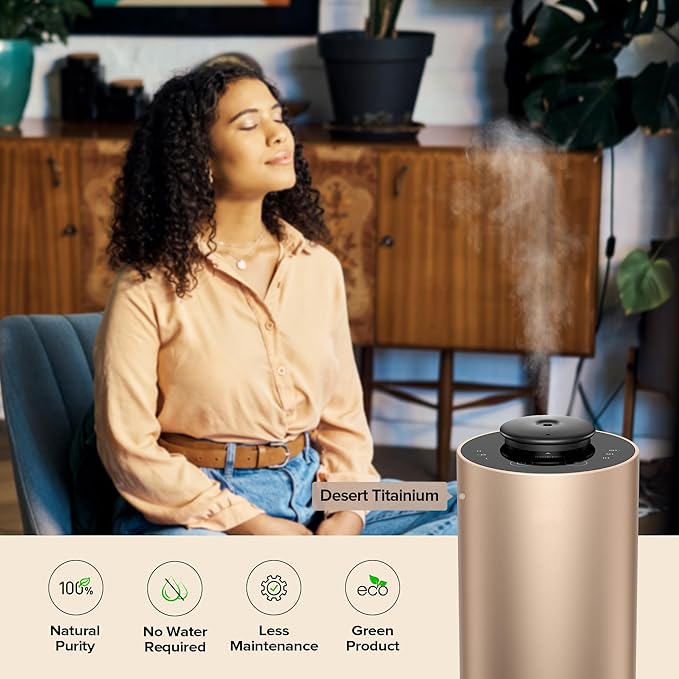 Airversa Waterless Essential Oil Diffuser Starter Kit with 4 x 10mL Fragrance Scent Oil, Battery Operated Mini Scent Air Machine Portable Diffuser for Home Car Office, ANX Titanium Kit-A