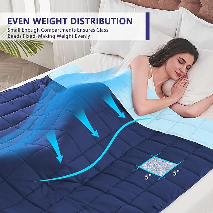 King Size Weighted Blanket for Adults (20 lbs, 80” x 87”, Navy & Blue) Cooling Heavy Blanket for Sleeping Perfect for 190-210 lbs, Breathable Blanket for Adults & Couple All Season, Machine Washable
