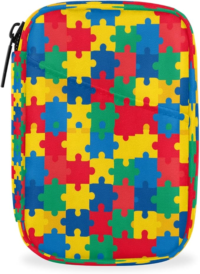 Color Autism Puzzle Pill Case Everyday Travel, 7 Day Weekly Medicine Pill Box Compact Portable Pills Bottle Organizer with Zipper for Daily Vitamin Medicine Holder Bottle Organizers Bag
