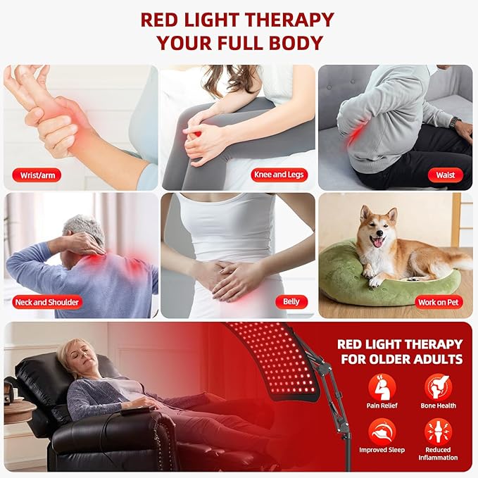 Red Light Therapy Device – 660nm Red & 850nm Infrared LED Lamp for Face & Body, Versatile Design with Stand, Legs & Strap, Well-Made and Easy to Use (Black)