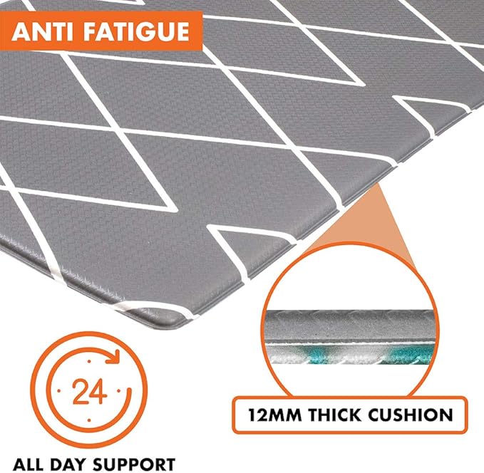 OPUX Anti Fatigue Kitchen Floor Mat, Reversible Cushioned Memory Foam Kitchen Rug Pad, Waterproof Non-Slip Padded Comfort Standing Mat Office Laundry Home, 32x17 (Geometric Teal Gray)