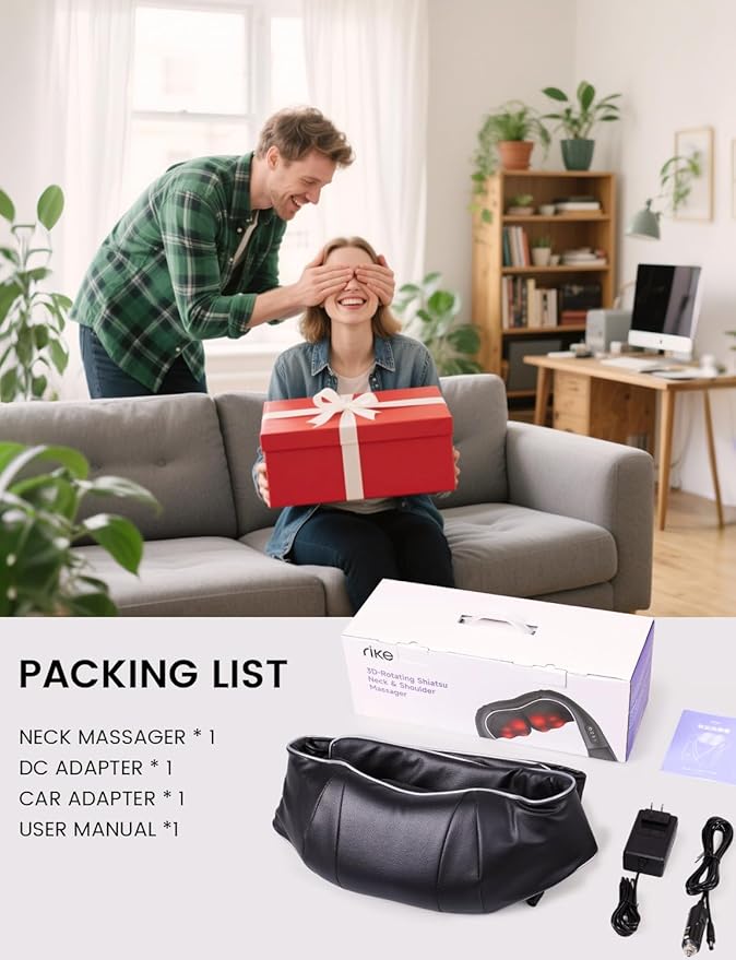 RIKE Shiatsu Neck and Back Massager with Heat, HSA Eligible FSA - 3D Deep Tissue Kneading Massage Pillow for Shoulder, Leg & Muscle Pain Relief - Gift for Women, Men, Mom, Dad (Corded)