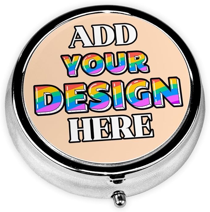 Custom Travel Medicine Organizer, Medicine Pill Box Case Container Travel Pill Holder Vitamin for Purse Med Wallet Portable Mini Pastillero Round, Peach Puff, Personalized Gifts with Photo