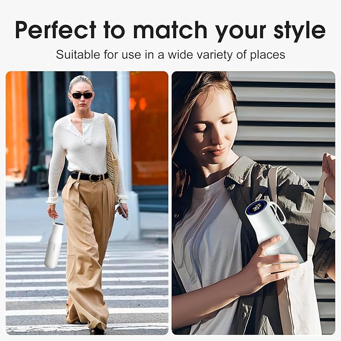 VSITOO 15oz Mini Smart Water Bottle，Self-Cleaning Insulated Bottle, Small Thermoses with AI, App & Touchscreen, Perfect Purse Water Bottle for Travel, Gym & Office, White