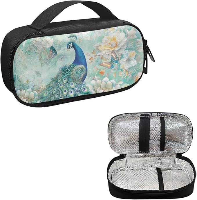 Peacock Flowers Insulin Pen Cooler Travel Case Easy to Use Glucose Meter and Diabetic Supplies Storage Carrying Bag for Needles,Insulin Cartridges,Tester Strips