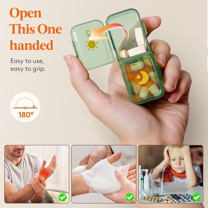 Lifewit Weekly Pill Organizer 2 Times a Day, Portable Travel 7 Day Lightproof Pill Box for Medicines/Vitamin/Fish Oils, Daily Pill Case, Green