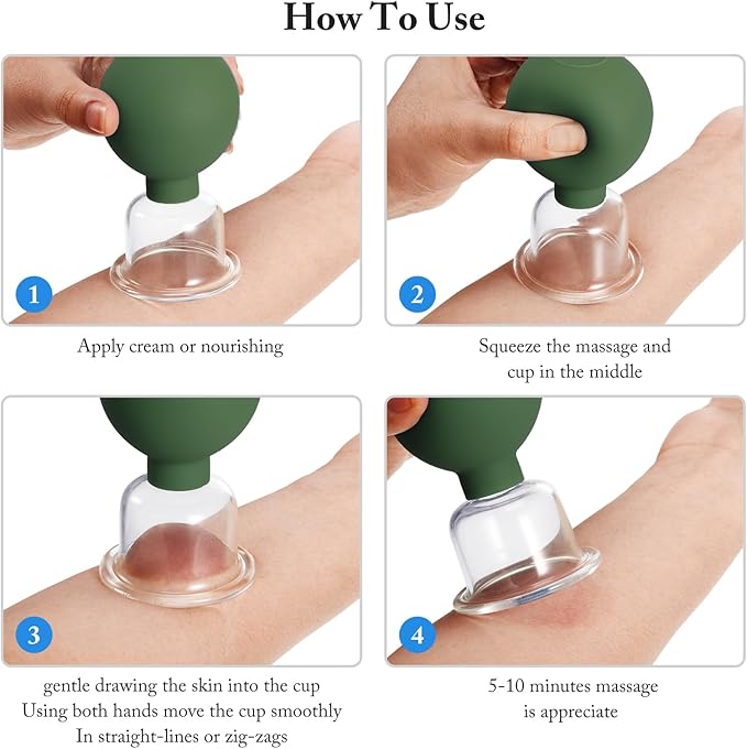 Nuanchu 2 Pieces Glass Cupping Set, Facial Cupping Cups Glass Silicone Cups Vacuum Suction for Face Skin Back Shoulder Muscle(1 Inch and 1.4 Inch Diameter,Army Green)