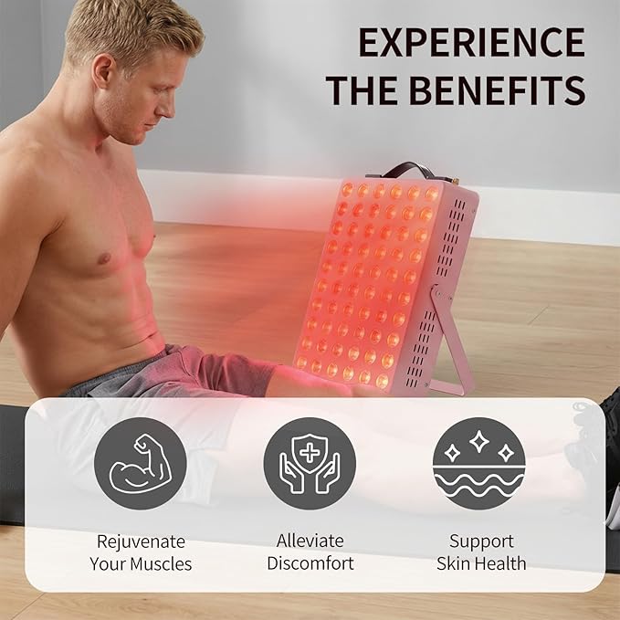 Red Light Therapy for Body, 660nm 850nm Near Infrared Light Therapy Panel with Stand and Handle, 60 Dual Chip LEDs, Ideal Xmas Gift, for Body, Face, Recovery, Sleep, Skin Health, Pink