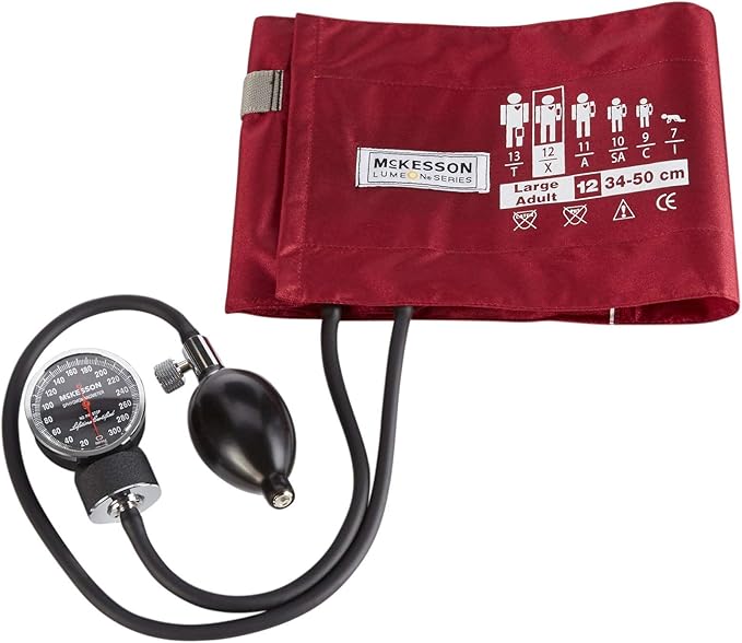 McKesson Aneroid Sphygmomanometer – Manual Blood Pressure Cuff Monitor with Carrying Case, Cuff 34-50 cm, Burgundy, 2 Count
