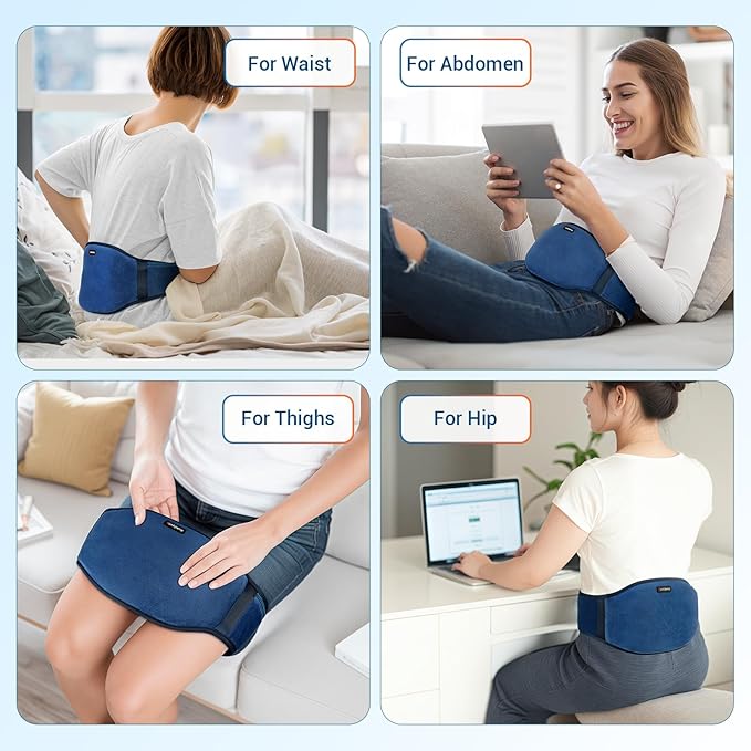 Comfytemp Cordless Portable Heating Pad with Massager for Back, FSA Eligible HSA Rechargeable Lower Back Massager with Heat, Wireless Heated Waist Belt Wrap for Period Menstrual, Gifts for Grandma Men