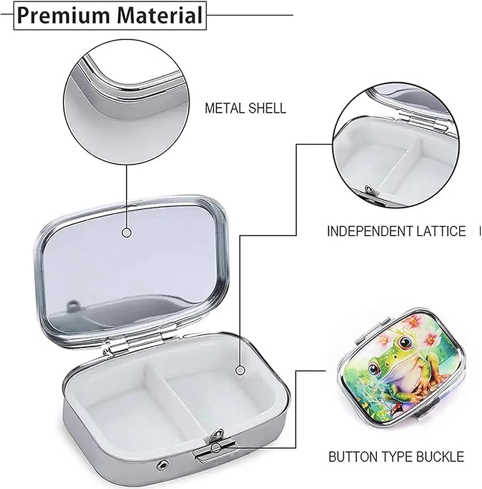 WATASSA Pill Box with Animal Style Mirror All-in-One 2-Compartment Portable Medicine Organizer, Marble Pattern Travel Pill Case for Vitamins&Daily Medication(Fits Pocket/Purse) (Green Fog)