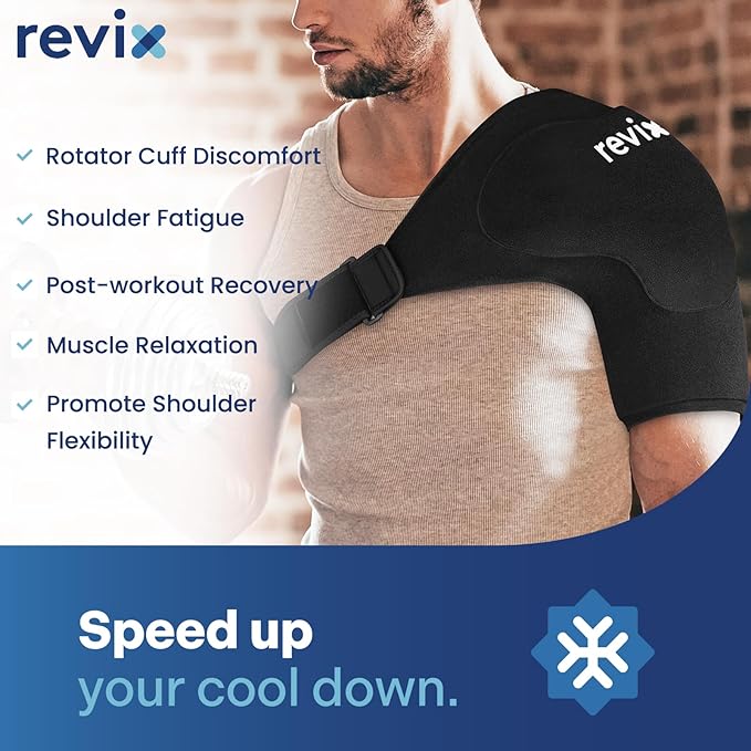 REVIX XL Triple-Layer Gel Shoulder Ice Pack for Rotator Cuff Cold Therapy, Reusable Ice Pack for Shoulder with Extra Removable Coldfocus, 30-Min Long-Lasting Cooling, Workout Relief & Sports Recovery