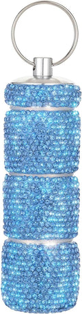 Keychain Pill Holder Box Travel Small Pill Case Bling Portable Purse Medicine Case Container Metal Pill Organizer Fob for Vitamin Medicine（Light Blue