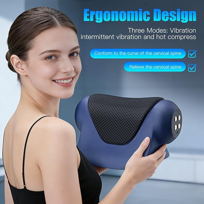 3-in-1 Neck Massager with Heat, Red Light & Vibration Adjustable, Heated Neck Stretcher, 3 Adjustable Modes Cervical Traction Device Suitable for Pain Relief