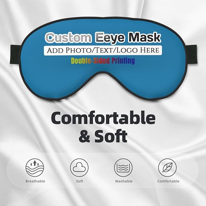 Personalized Eye Masks,Customized Sleep Blindfold Eye Mask,Custom Blackout Eye Cover with Adjustable Strap for Travel and Nap Sapphire Blue