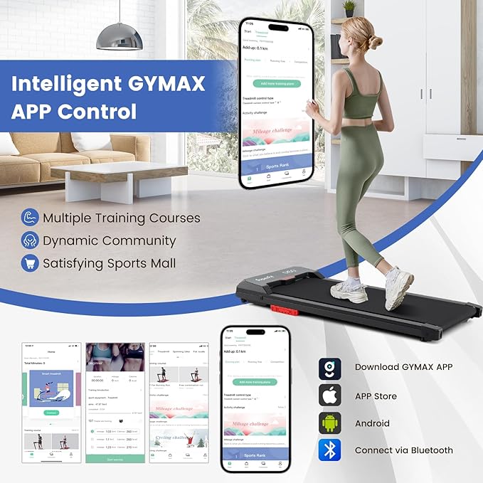 GYMAX Walking Pad, 340LBS Under Desk Treadmill with Remote, APP Control, LED Display & Built-in Wheels, Free Assembly Walk Pad for Running, Jogging Working, 3 in 1 Desk Treadmill for Small Space
