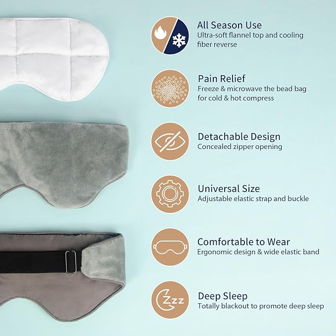 Mr. Sandman Weighted Eye Mask for Sleeping, Blackout Sleep Mask, Reversible Cool & Cozy Compress for Dry Eyes, Headache Migraine Relief, Eye Cover for Travel, Gifts for Women & Men, 0.5 lb, Grey