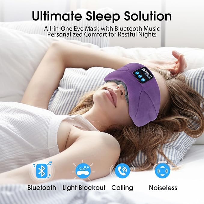 LOVE EYE Sleep Headphones Bluetooth 5.4 Sleeping Eye Mask Wireless Music Earphones with HD Speakers for Side Sleepers Total Blackout Cotton Mask for Travel, Home, Office, Unique Gifts