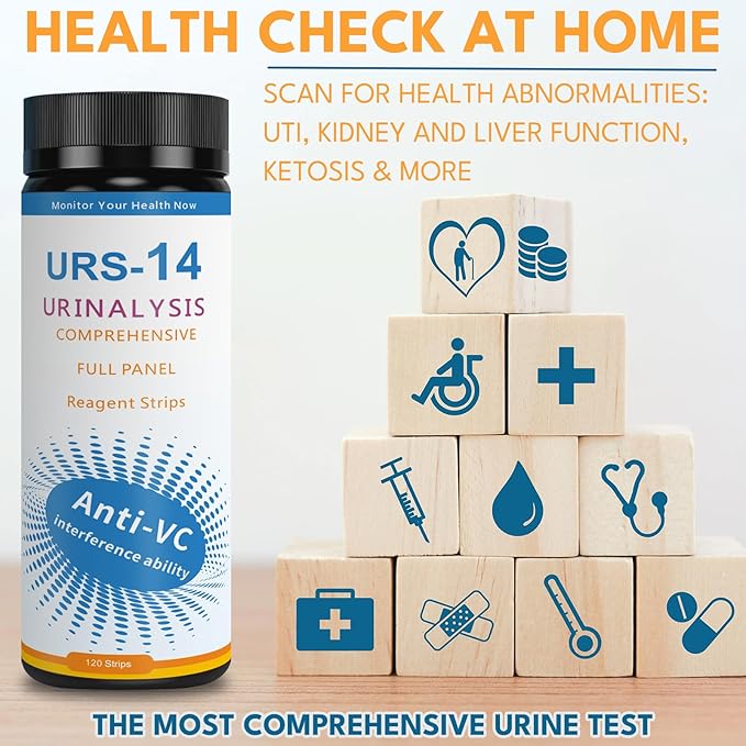 14-URS Reagent Test Strips [120 ct] for Urinalysis and Detection of UTI, LEK, Pro, Ket and More, Comprehensive Test - for Men & Women at Home Use with Reliable Results in 60 sec.