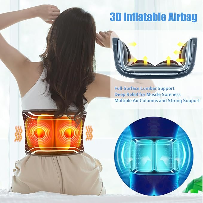 Cordless Hating Pad with Massager, Heating Pad for Back Pain Relief, Vibration Massage Heated Waist Belt Support, Portable Low Back Massager with 5 Heating Levels, Gifts for Women Men (Black-air)