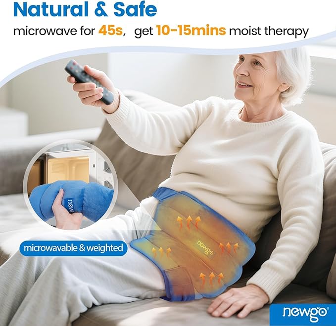 NEWGO Microwavable Heating Pad for Hip/Sciatica Pain Relief, Adjustable Moist Heating Pad Microwave Heated Pack for Hip, Stomach and Back, Unscented