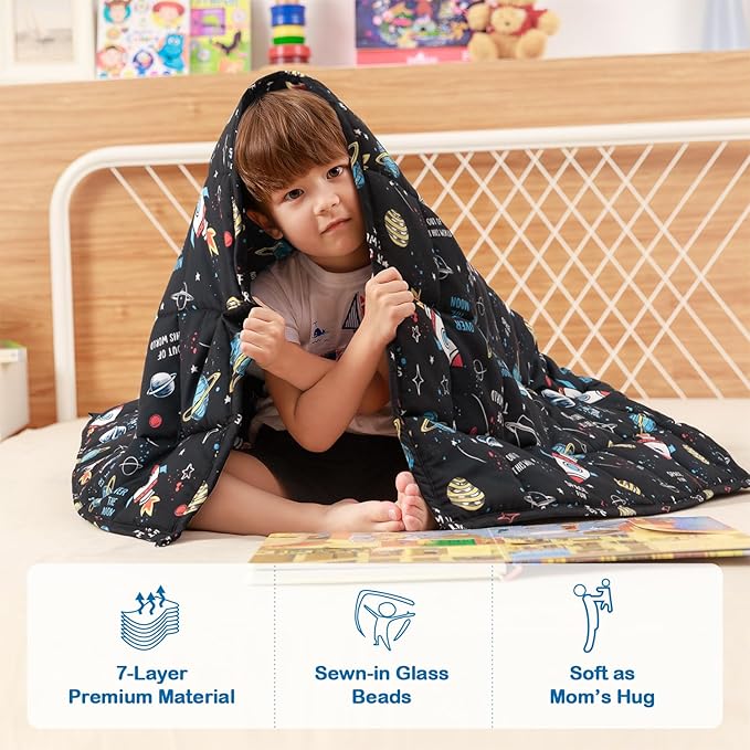 Sivio Weighted Blanket 5lbs, Universe Cooling Weighted Lap Blanket, Breathable Heavy Throw Blankets for Sleeping, Washable, 36"x48",Black