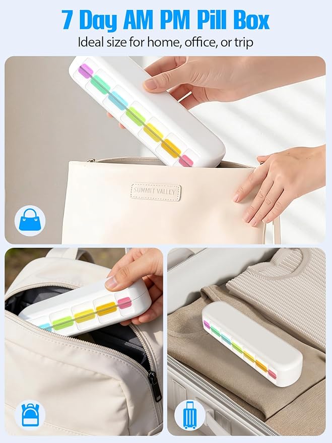 Magnetic Foldable Weekly Pill Organizer 2 Times a Day,Gelibo 7 Day AM PM Pill Box with Dual-Protection,BPA-Free Large Travel Pill Case for Vitamins/Fish Oils/Supplements,Easy to Open for Arthritis