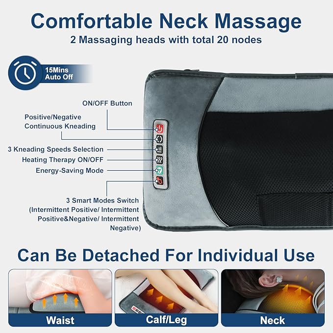 Full Body Massage Mat - 9 Massage Modes Electric Heating Vibration Massage Pad, Neck Foot Back Massage Detachable Massage Pillow, Anti-Slip Bottom Foot Massagers