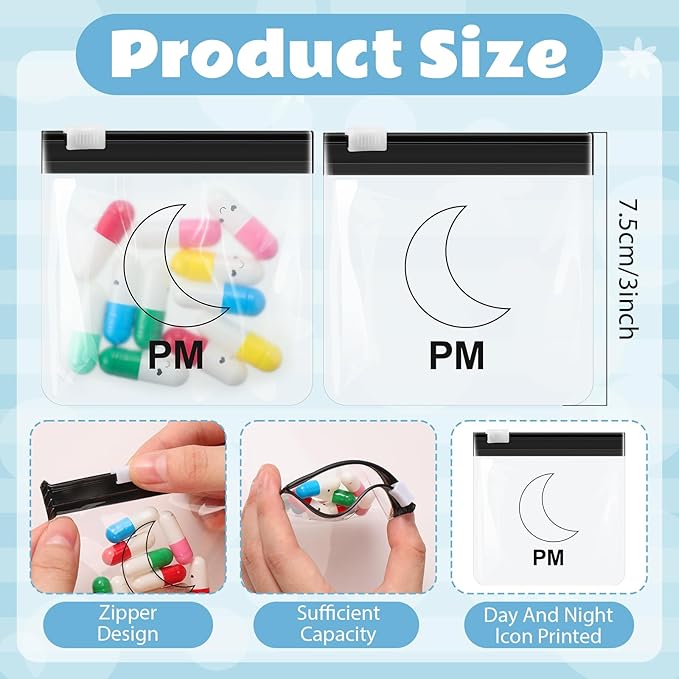 70 Pcs Pill Pouch Bags Zippered Reusable Medicine Pouches Travel Plastic Pill Bags Self Sealing Medicine Organizer with Slide Lock for Medication, Vitamins, Jewelry, Daily Small Items(Vivid Style)