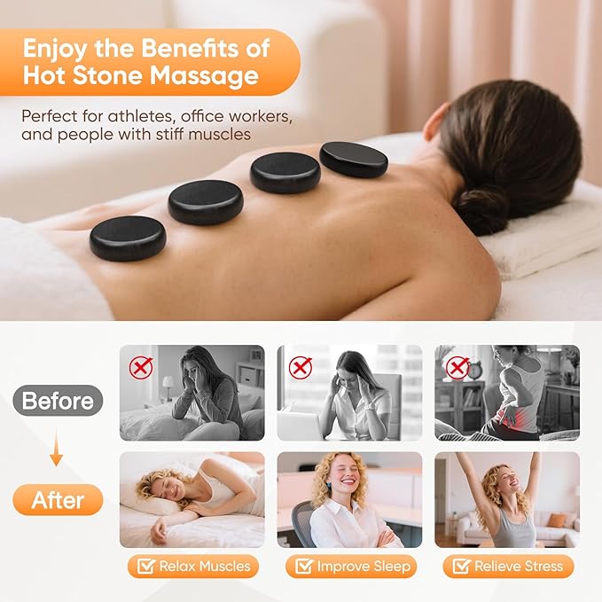 20PCS Hot Stones Massage Set, Hot Stones Massage Warmer Kit, Portable Massage Stones Basalt Hot Rocks Massage Stone for Professional or Home SPA, Therapy Relaxing, Healing, Pain Relief(Silver)