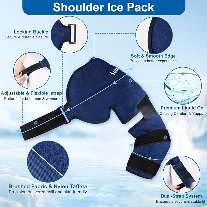 SuzziPad Shoulder Ice Pack Wrap for Rotator Cuff & Arm, Adjustable Elbow Ice Sleeve for Pitchers, Reusable Support for Discomfort & Muscle Relaxation, Medium