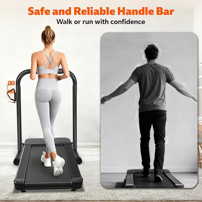 Handle Bar for Walking Pad Only, Suitable for Walking Pad up to 19.7" Wide, Adjustable Treadmill Handlebar Height from 34" to 42", Tall People Friendly, Extended Base, with Cup Holder, Black