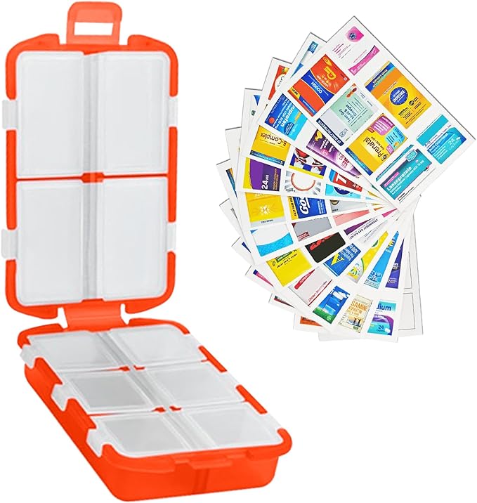 INVODA 7-Day Pill Organizer with Medicine Labels Travel Pill Case Compact, Portable Medication Organizer for Daily Use (3.7 x 2.4 x 1.18 Inches)
