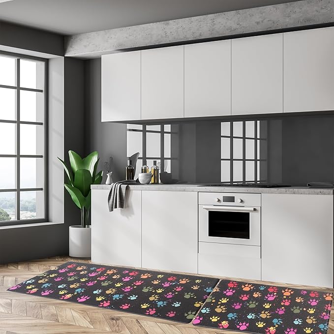 Kitchen Mat Cushioned Anti-Fatigue Floor Mat,Waterproof Non-Skid Kitchen Mats and Rugs Ergonomic Comfort Standing Mat for Kitchen, Home, Office, Sink, Laundry, Colorful Paws (Multicolor)