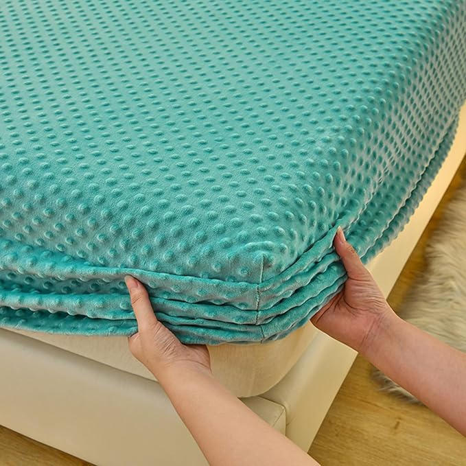 ZIQINPSQ Coral Velvet Fitted Sheet-Thickened Cold-Resistant and Warm Bed Sheets-Soft Velvet Fleece Fitted Sheets with-Elastic All Around. (Aqua, Full)
