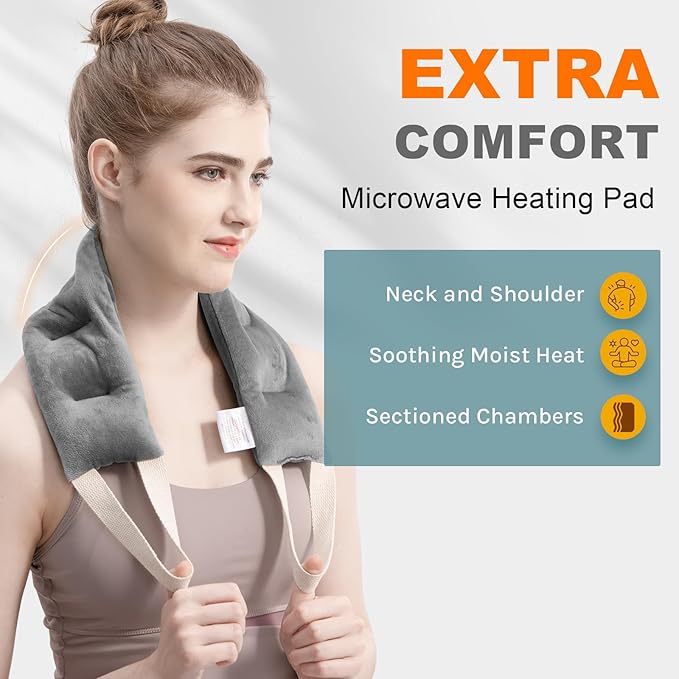 uncn Heating Pad for Neck Shoulders and Back Microwavable Wrap Weighted Neck Warmer 32x5in Microwave Heat Wrap Rice Beanbag Lavender Scented 1.5Pounds