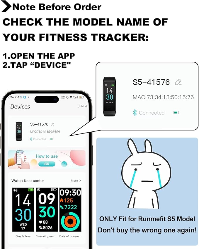 ENGERWALL Watch Band ONLY for Fitness Tracker S5, Replacement Bands Fit for Runmefit S5 Fitness Tracker Smart Watch