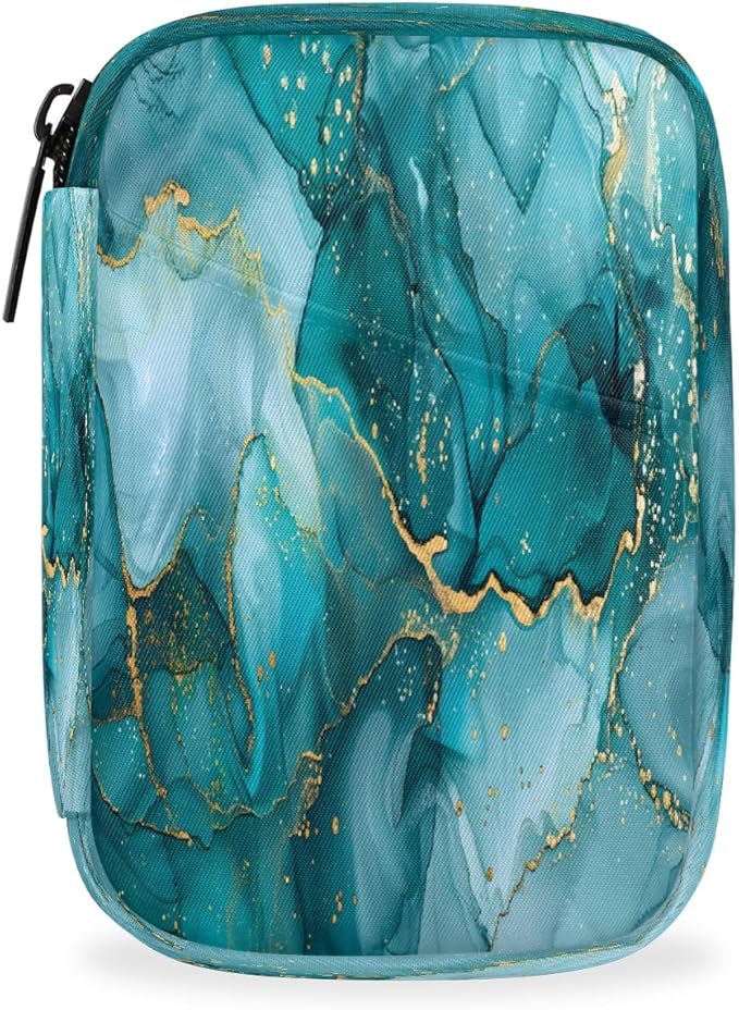 Abstract Teal Ink Marble Travel Pill Organizer Box Weekly Portable Pill Case Daily Pills 7 Day Small Birth Control Pills Container Removable Compartments for Medicine Vitamins Fish Oil