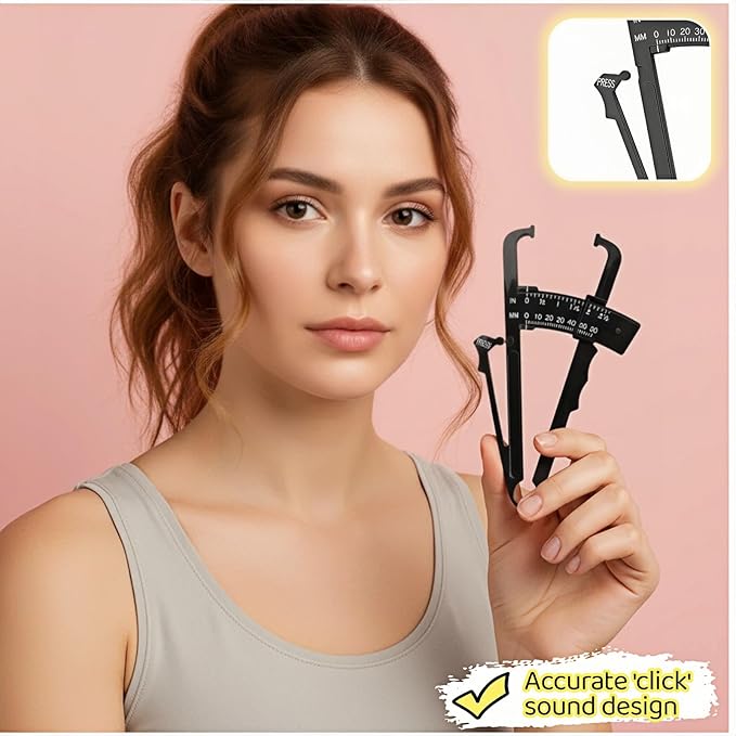 Professional High-Accuracy Body Fat Caliper with Dual Metric/Imperial Scale, Dual Scale Skinfold Measure for Men & Women - Easy, Portable Fat Percentage Tester, Home/Gym Use (Black)