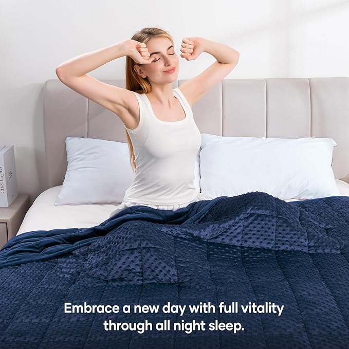 Wemore Minky Dot Weighted Blanket for Adults Twin Size 20 lb, Soft Heavy Blanket for Stress Relief and Sleep Promotion, Breathable Blanket for All-Season with Glass Beads, Navy Blue 60 x 80 inches