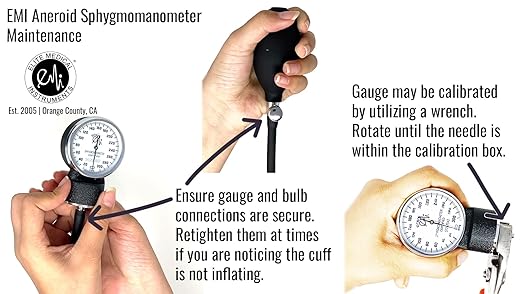 EMI Aneroid Sphygmomanometer Manual Blood Pressure Cuff - Plus Carrying Case (Large Adult - Royal)