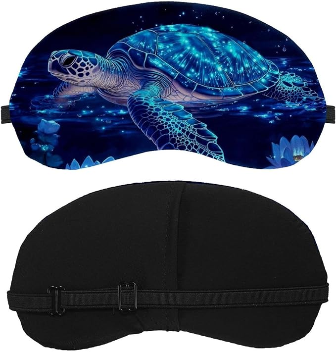 2 Pack Sleep Eye Mask for Women Men, Soft Breathable Eye Cove No Pressure Blackout Night Blindfold for Sleeping Light Blocking with Adjustable Strap, Blue Water Turtle Lotus