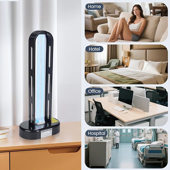 UV Light Sanitizer, 60W Ultraviolet Light with Ozone, UV Lamp with Remote Control & 3 Speed Timings, Home Disinfection Device, Dust Mites Remover, Ultraviolet Sanitizer for Room, Home, Hotel, Office