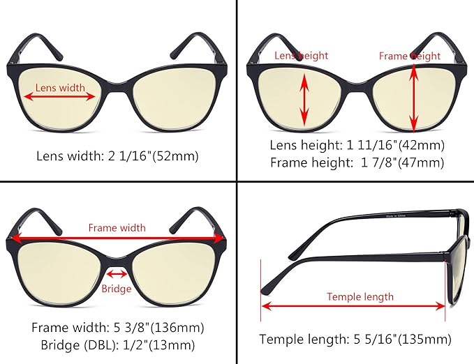 Eyekepper 4 Pack Oversized Blue Light Filter Glasses - Cat Eye Design Computer Reading Glasses for Women Anti Screen Glare Blocking Digital Blue Rays Yellow Tinted +1.00