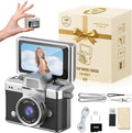 Vintage Mini Digital Camera Retro Mini Digital Video Keychain Camera Small Bodycam 1080P HD 0.96" IPS Screen Type-C 64G Card Included Portable for Photography Enthusiasts Travel (Black)