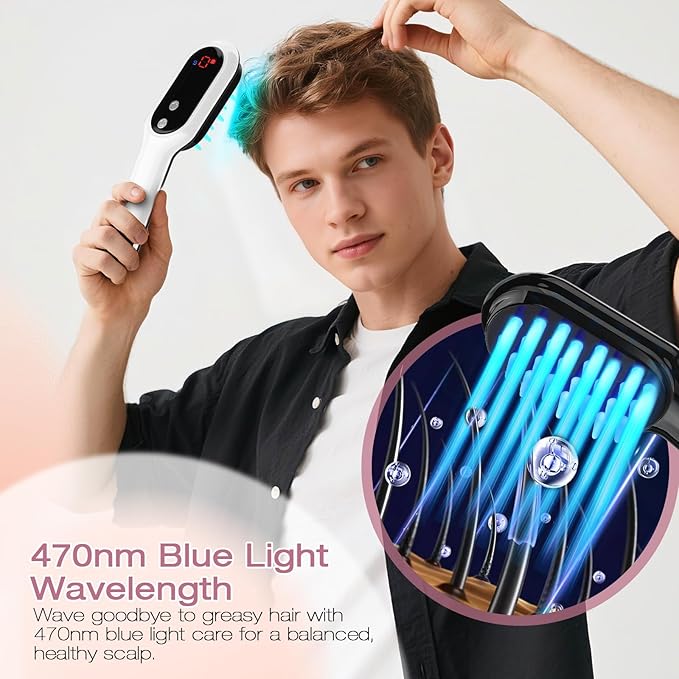 AFFLAT 3-in-1 Hair Care Comb with Red & Blue Light Therapy, Scalp Massager for Men and Women, Soothing Vibration for Relaxation