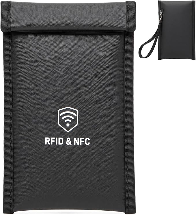 Military Grade Faraday Bags for Phones [5G/Bluetooth/WiFi/GPS] Signal Blocker, Fireproof Waterproof Anti-Scratch | Detachable Wrist Strap, RFID Blocking Anti-Tracking Pouch