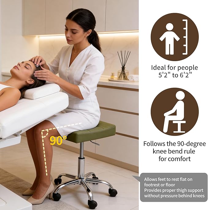 Saddle Salon Stool (Adjustable Height 17-21 inch) (Quiet Wheels and Sturdy Base) Nail Tattoo Vanity Massage Stool (Green)